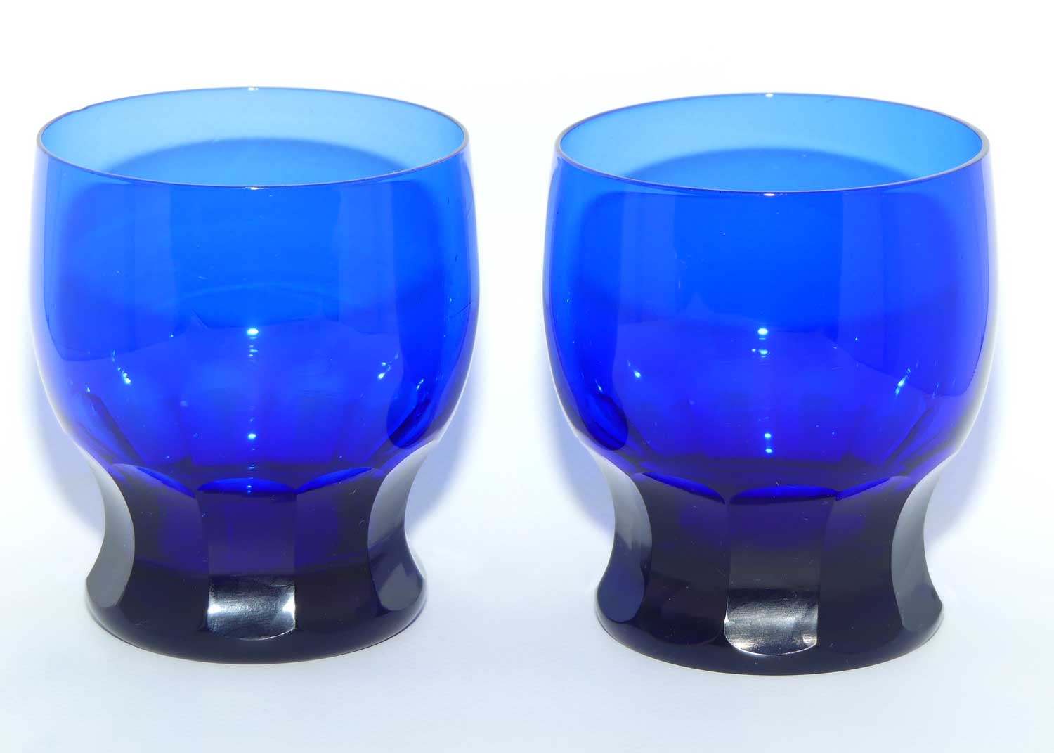 Set of 4 Georgian Bristol Blue Whisky Tumblers with fine panelled collars
