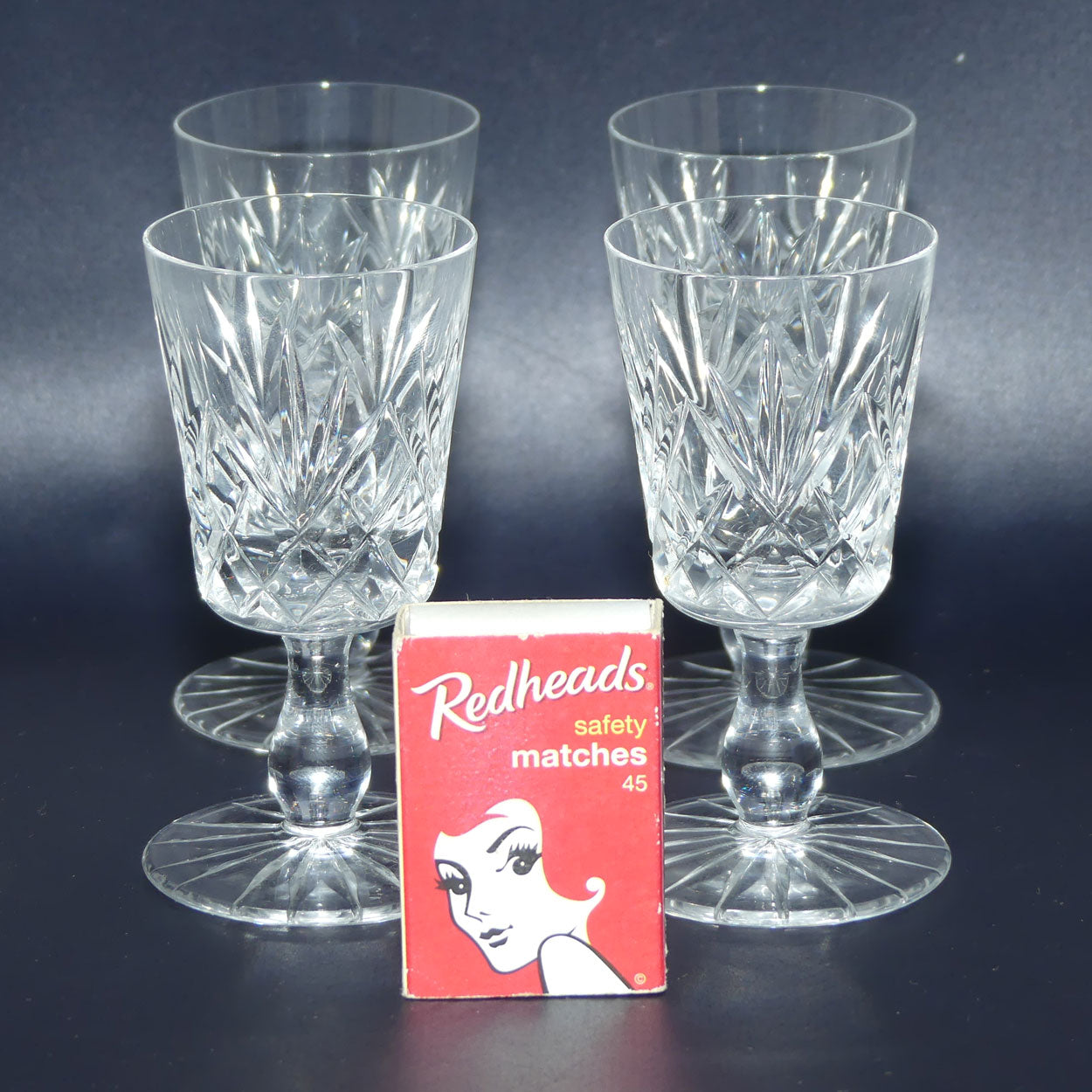 Fine quality set of 4 Cut Crystal liqueur glasses | 16 point star base | holds 30ml