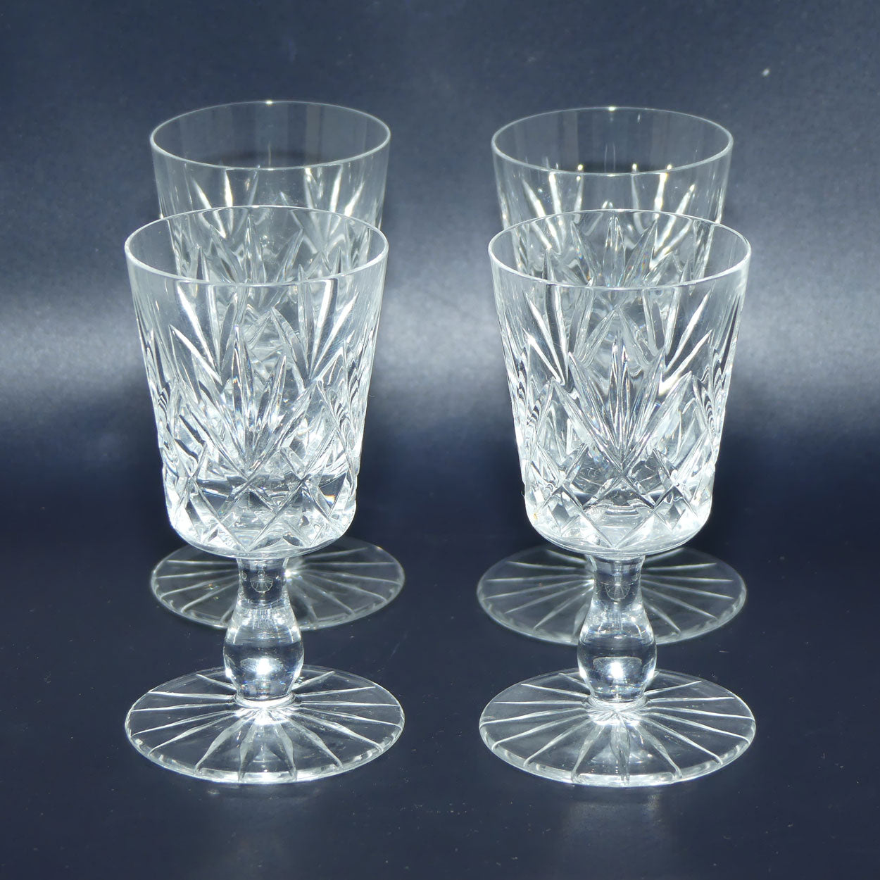 Fine quality set of 4 Cut Crystal liqueur glasses | 16 point star base | holds 30ml