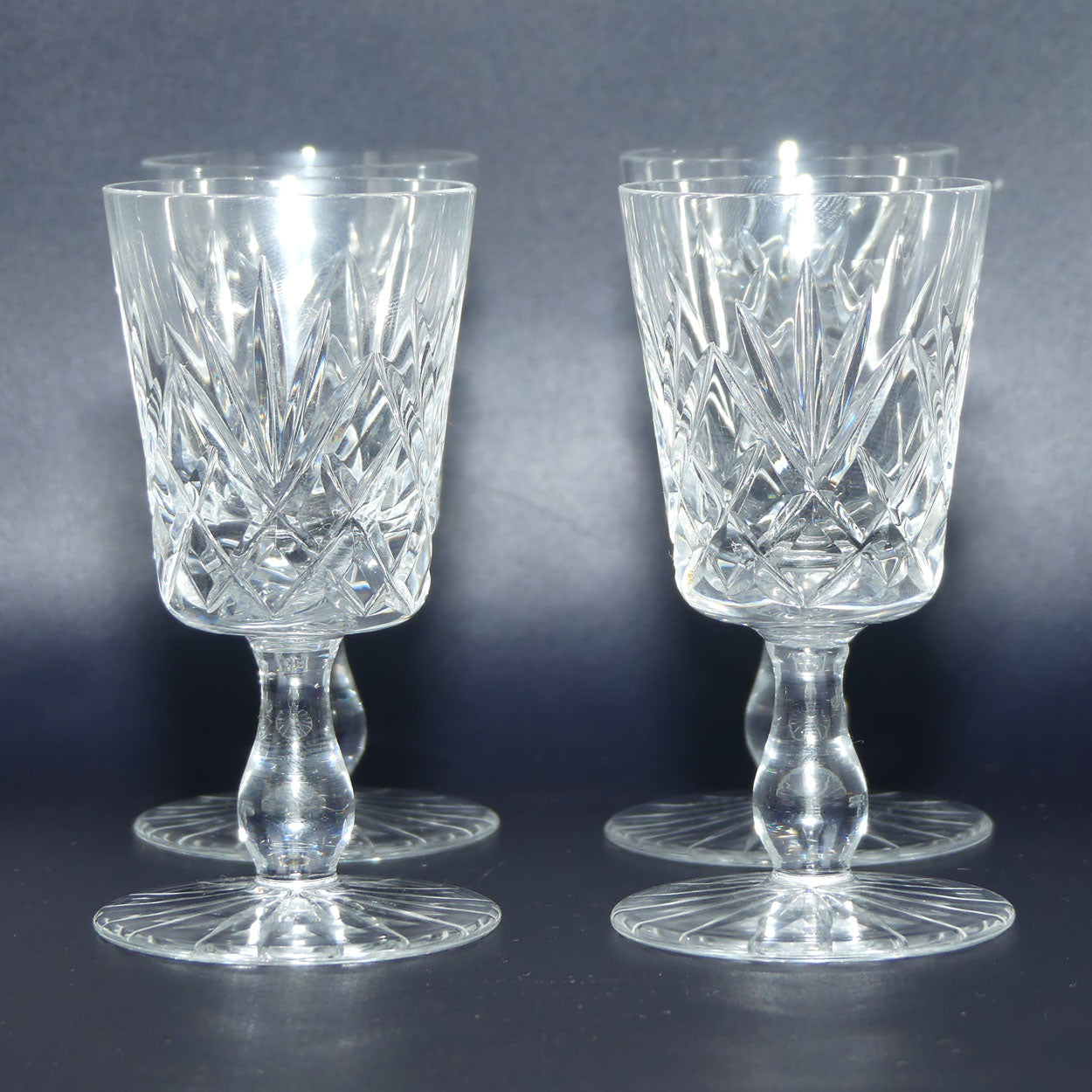 Fine quality set of 4 Cut Crystal liqueur glasses | 16 point star base | holds 30ml