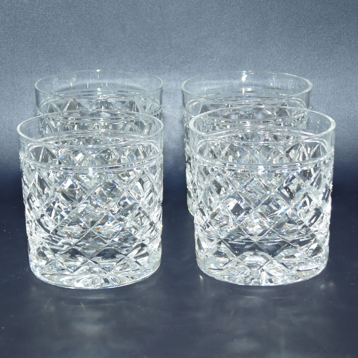 Set of 4 Stuart for Alfred Dunhill Diamond Cut Crystal Whisky tumblers | 175ml | Set #1