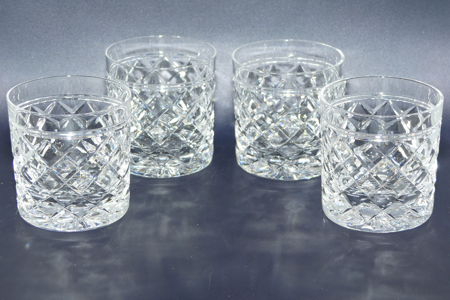 Set of 4 Stuart for Alfred Dunhill Diamond Cut Crystal Whisky tumblers | 175ml | Set #1