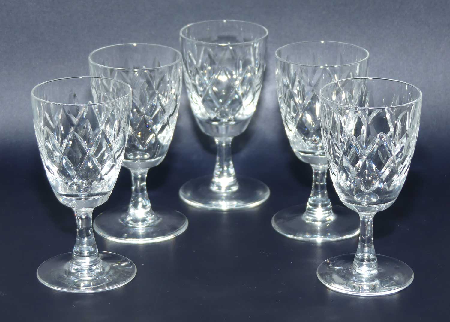 Webb Corbett Diamond Cut set of 5 Liqueur Glasses