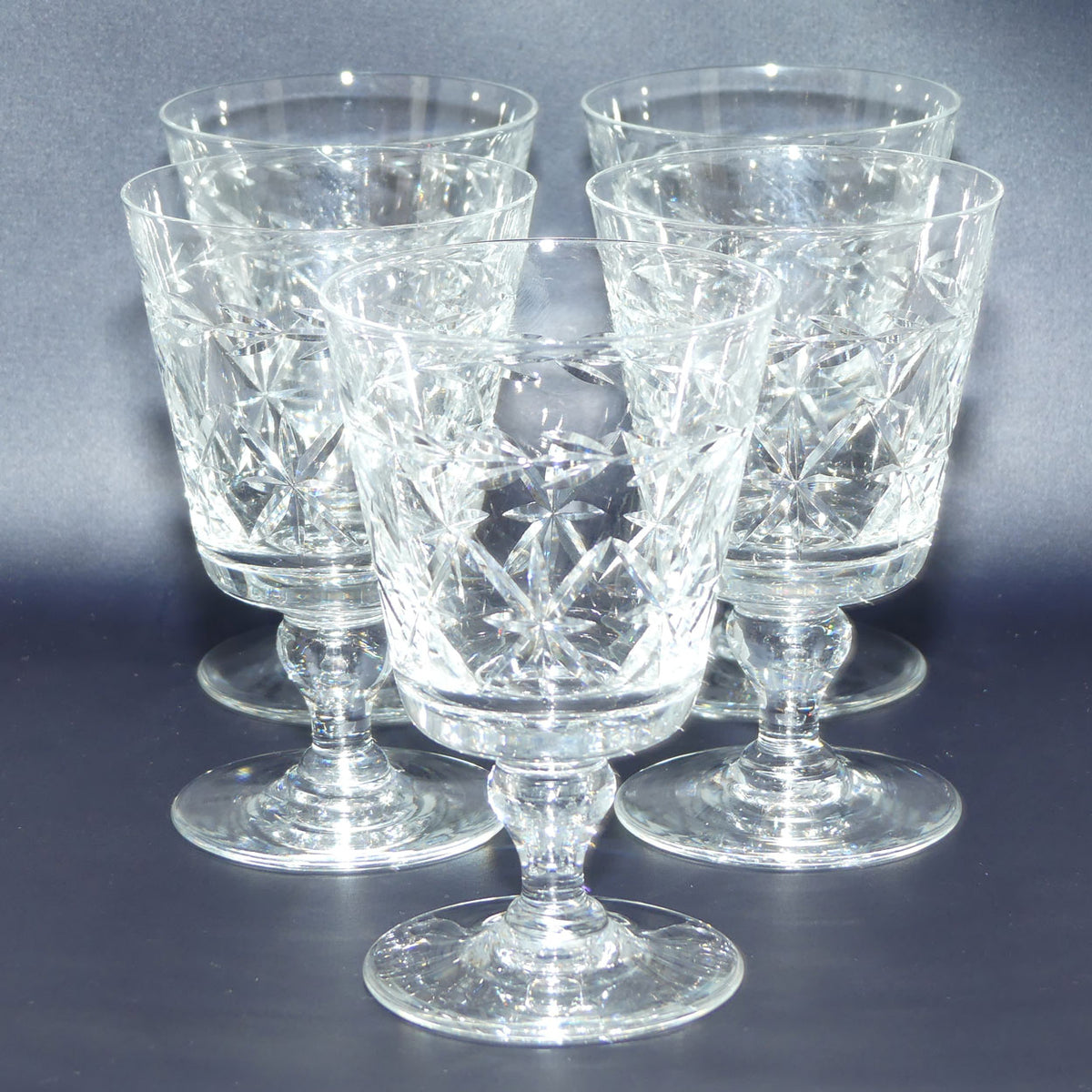 Set of 5 Webb Crystal Facetted Star pattern with garland Wine glasses | 150ml