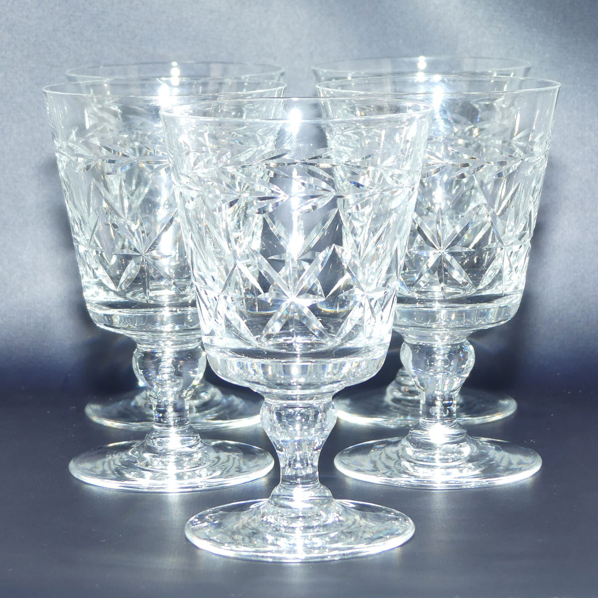 Set of 5 Webb Crystal Facetted Star pattern with garland Wine glasses | 150ml