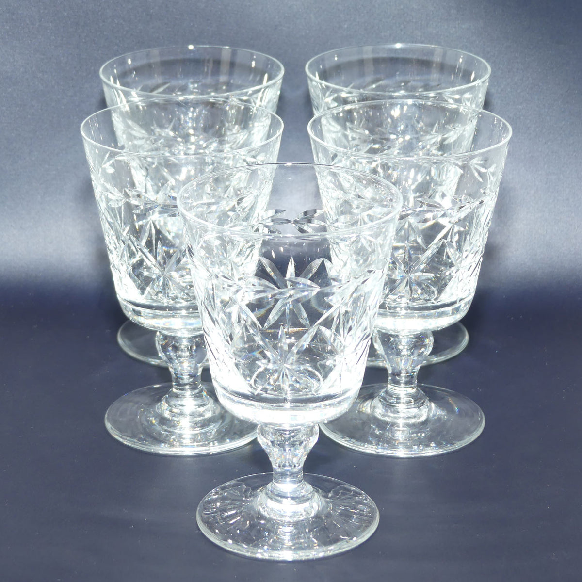 Set of 5 Webb Crystal Facetted Star pattern with garland Wine glasses | 150ml