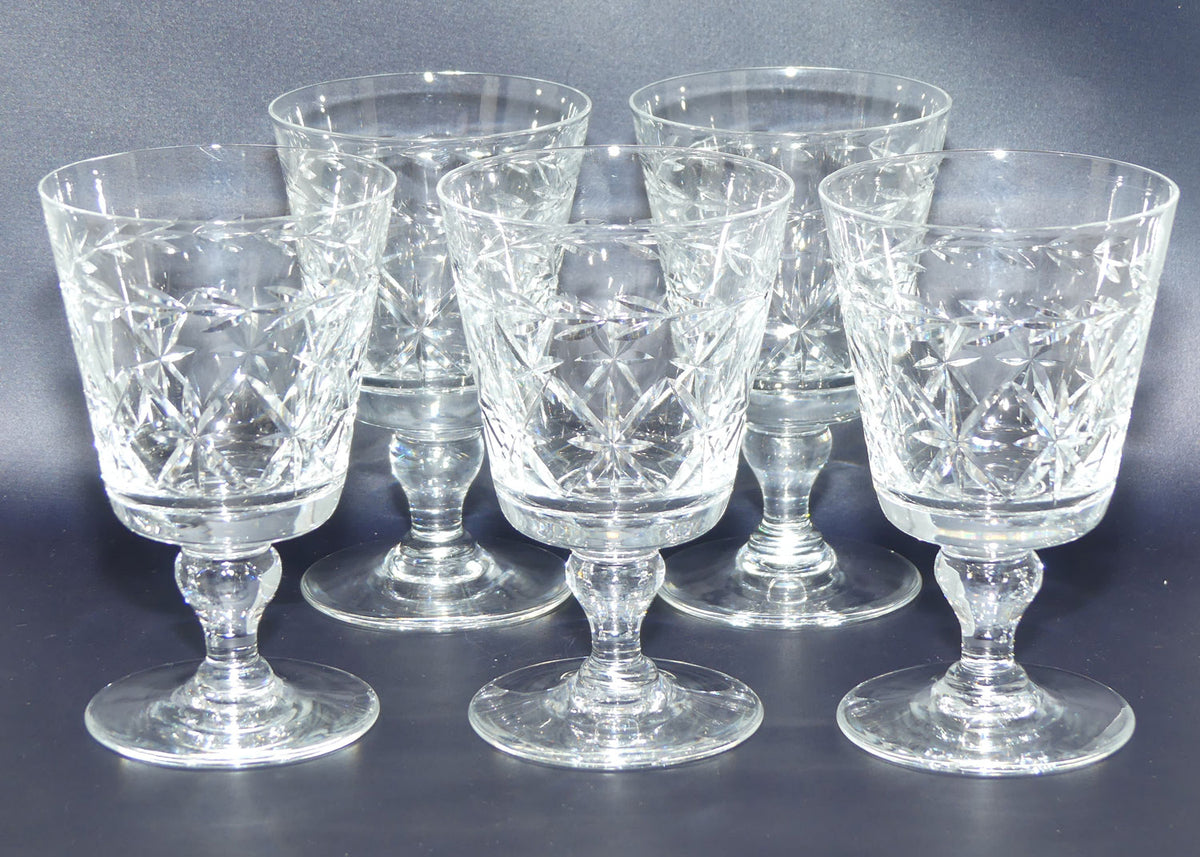 Set of 5 Webb Crystal Facetted Star pattern with garland Wine glasses | 150ml