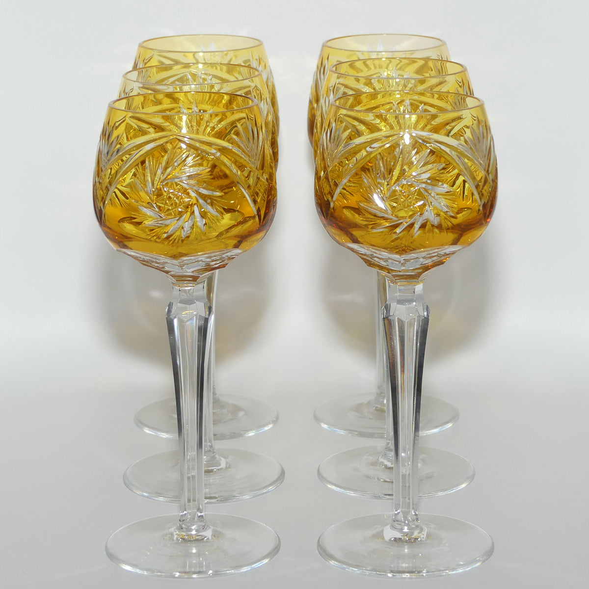 Set of 6 Amber Cut to Clear Nachtmann Wine Hocks | 19cm tall | 125ml bowl