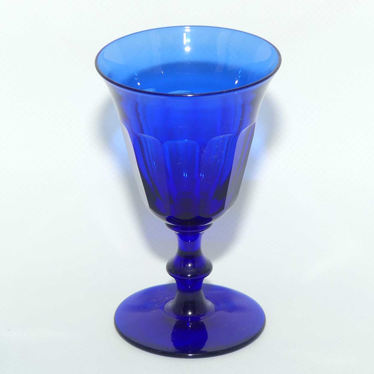 Set of 6 Georgian Bristol Blue Port Glasses with fine panelled waists