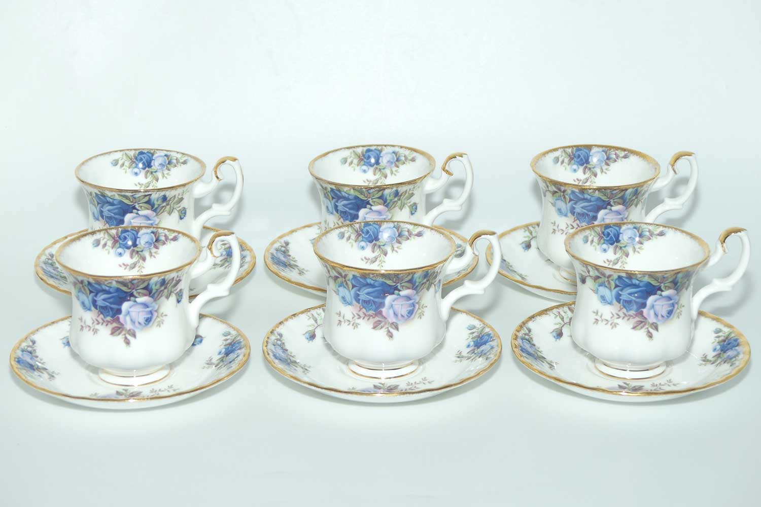 Royal Albert Bone China England Moonlight Rose set of 6 coffee duos | © 1987 Royal Albert Ltd backstamp
