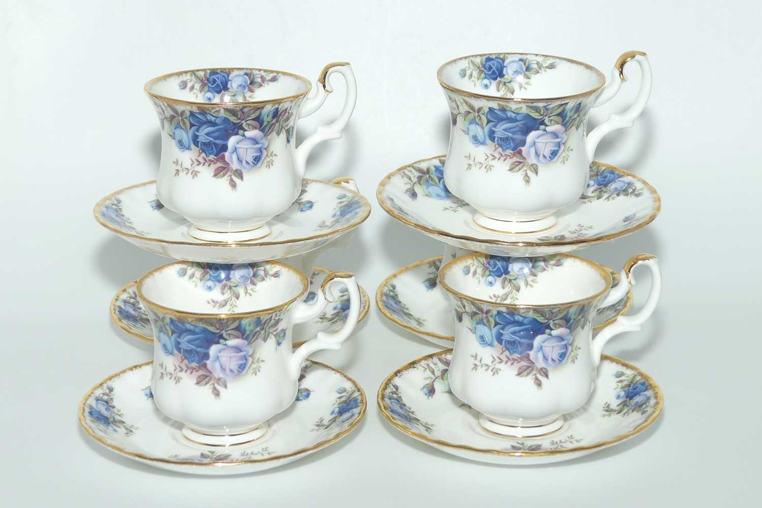 Royal Albert Bone China England Moonlight Rose set of 6 coffee duos | © 1987 Royal Albert Ltd backstamp
