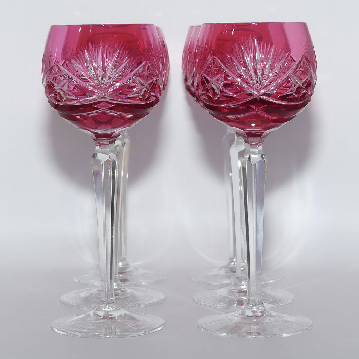 Set of 6 Cranberry Cut to Clear Nachtmann Wine Hocks | 19cm tall | 125ml bowl