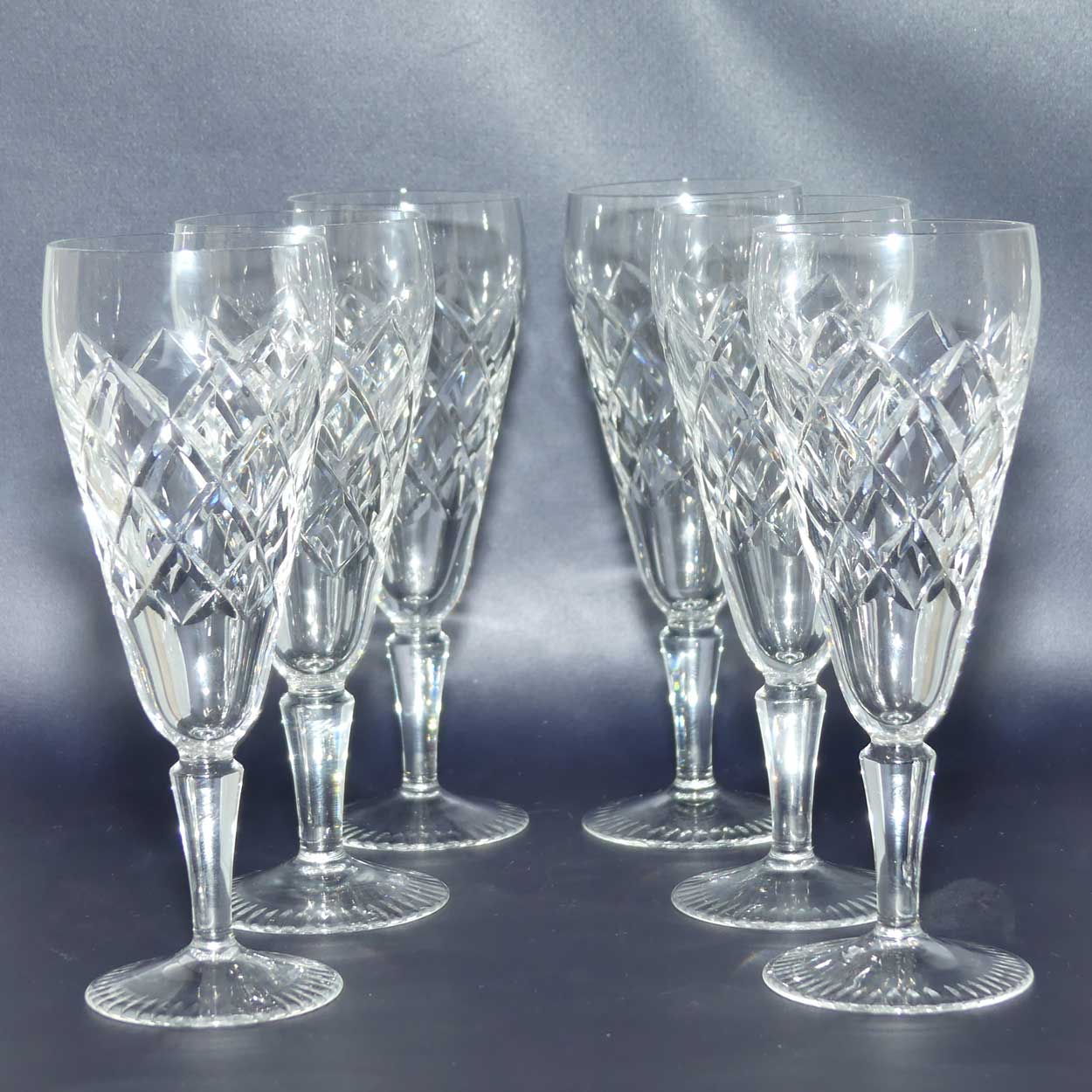 Set of 6 Diamond Cut Crystal champagne flutes | 110ml
