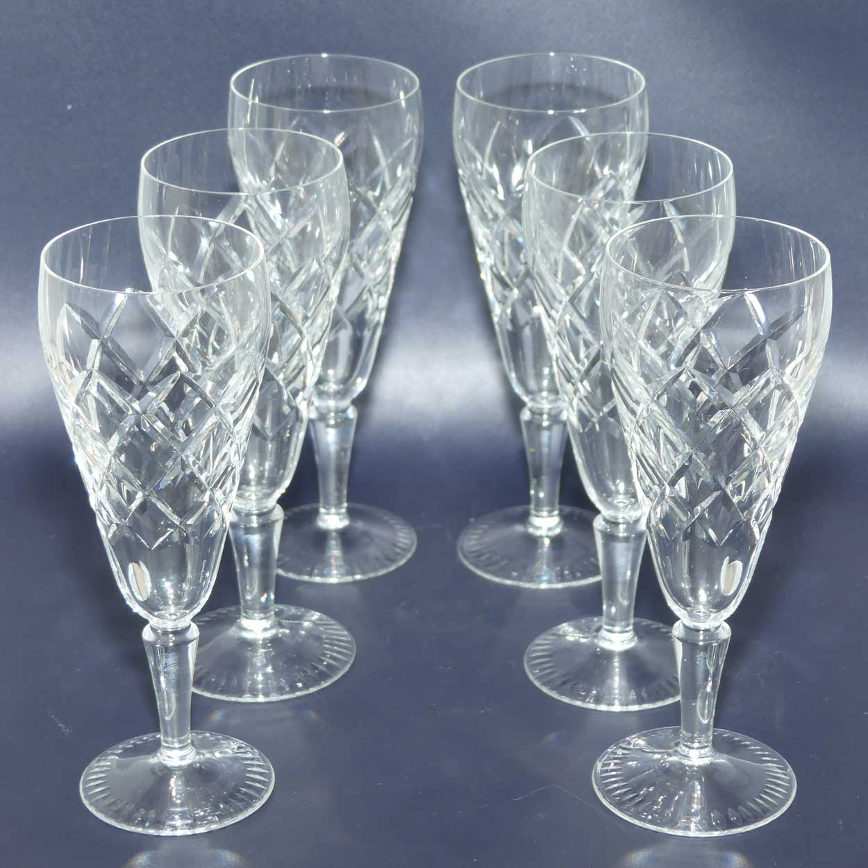 Set of 6 Diamond Cut Crystal champagne flutes | 110ml