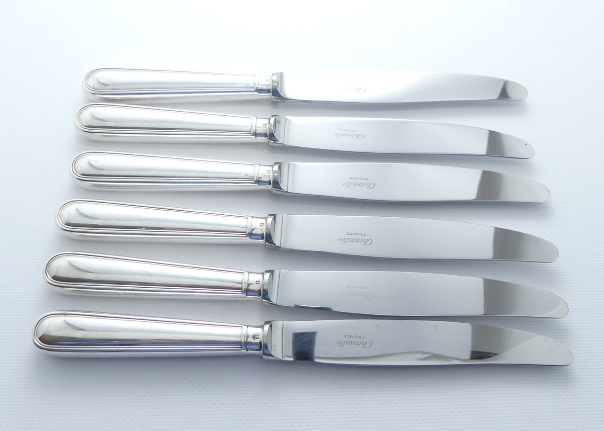 Christofle France | Albi design | Set of 6 Dinner Knives | #1 | 24.5cm long