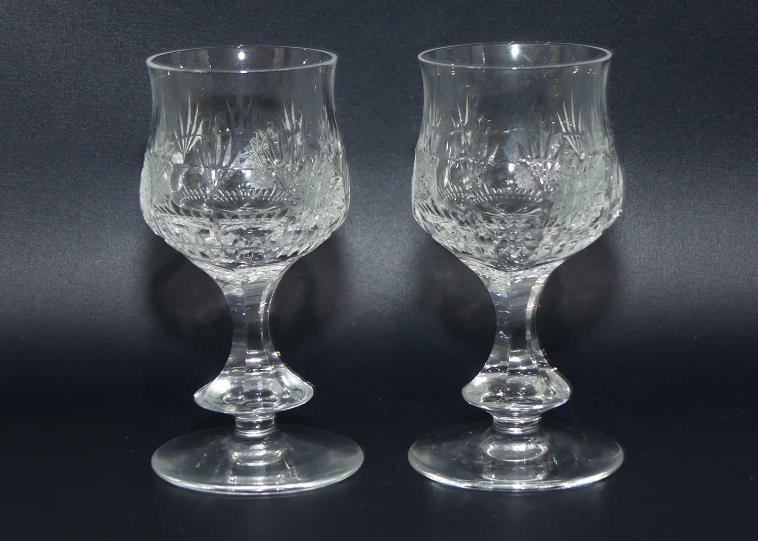 Set of Beautifully Facetted and Pinwheel cut Crystal liqueur glasses | 50ml