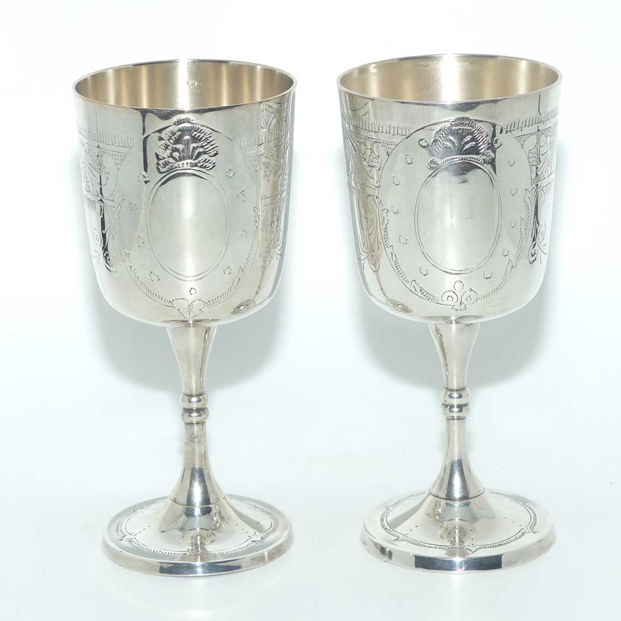 Set of 6 Silver Plated Embossed Wine Goblets