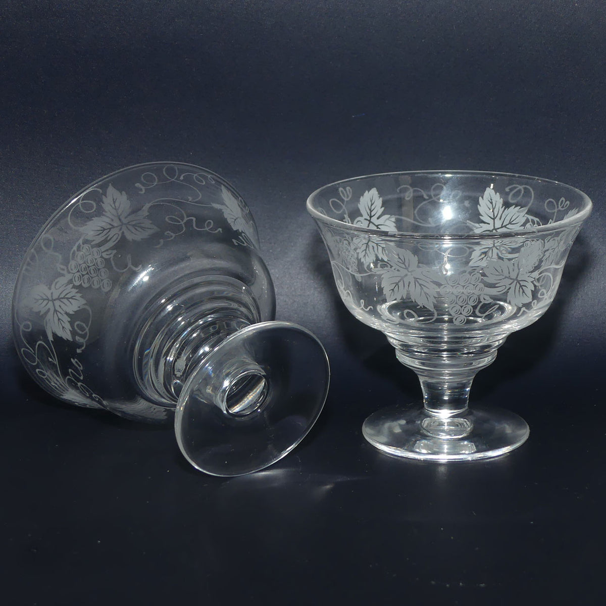 Stuart Crystal England set of 6 small compotes | Acid Etched Grape and Vine design