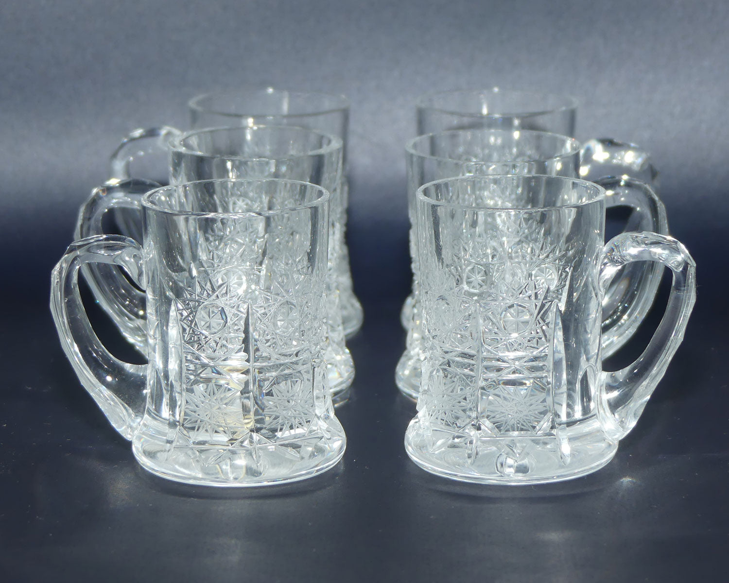Set of 6 Pinwheel Cut Bohemia Crystal miniature mugs