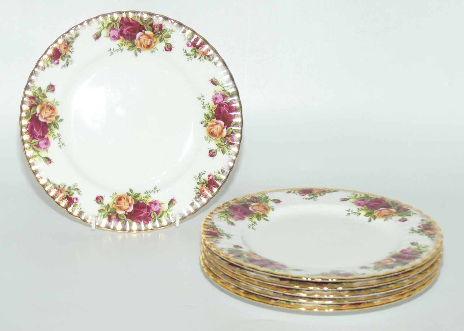 Royal Albert Bone China England Old Country Roses set of 6 entree or salad plates | 20.5cm | © 1962 Royal Albert Ltd backstamp
