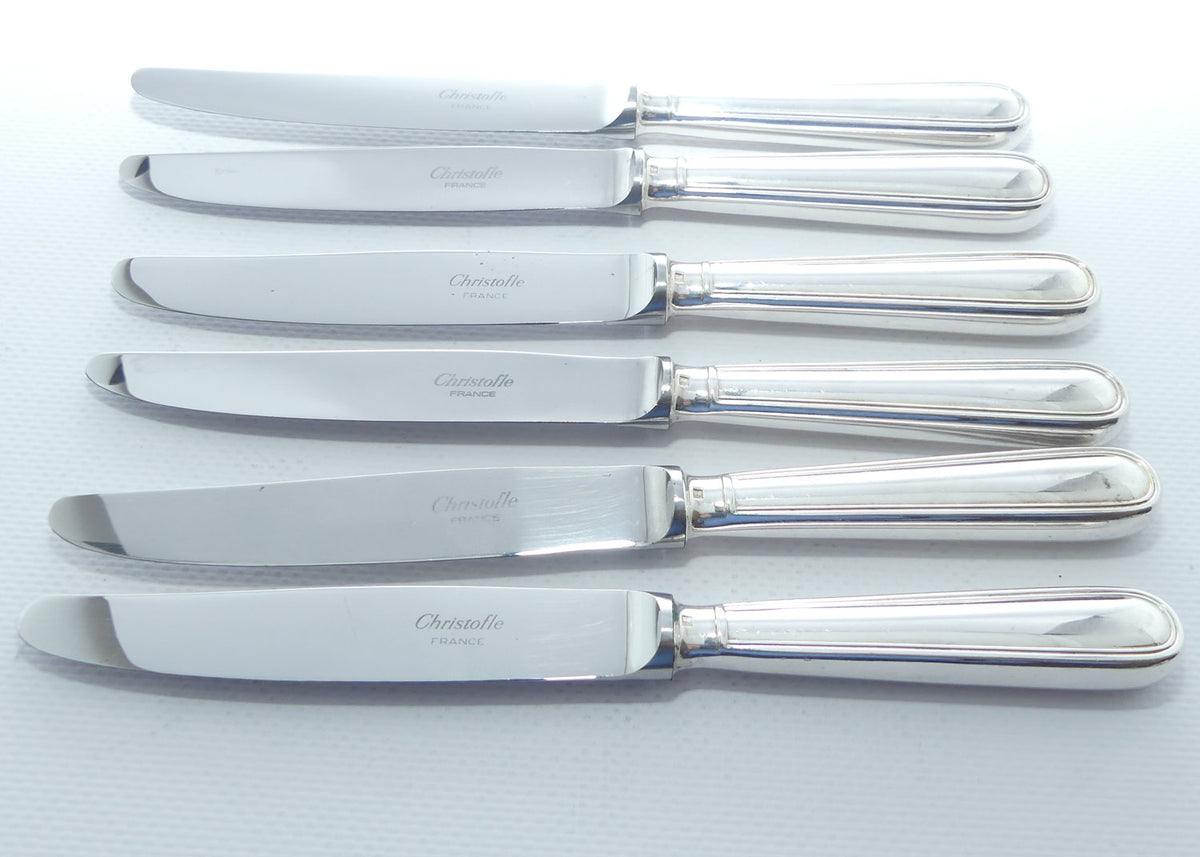 Christofle France | Albi design | Set of 6 Salad or Desert Knives | 19.5cm long