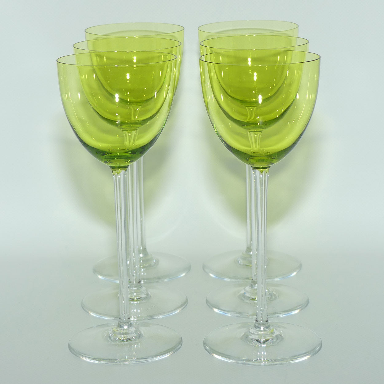 Baccarat France set of 7 Perfection Chartreuse Green wine glasses