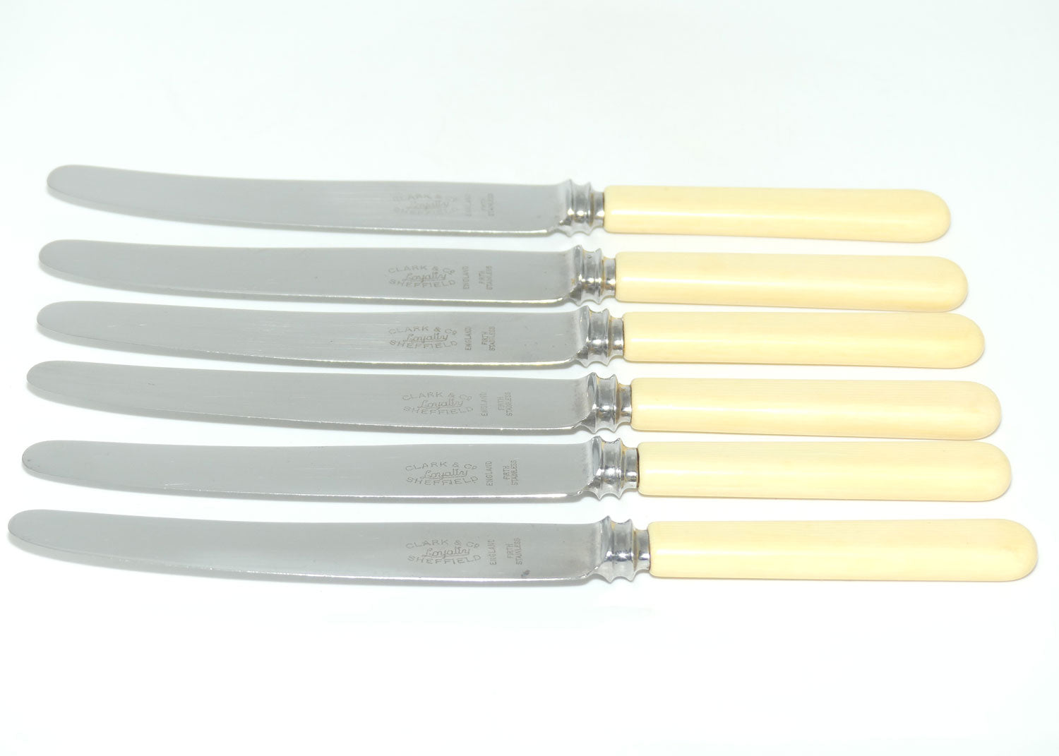 Set of 12 Clark & Co Loyalty Sheffield | Faux Bone Handle Knives | 6 Dinner Knives and 6 Salad Knives
