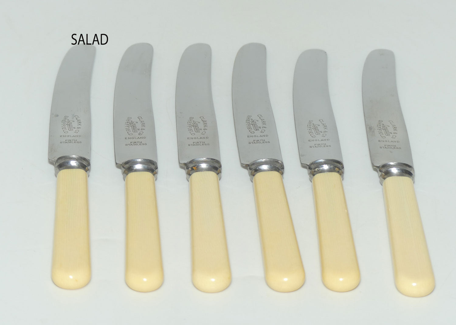 Set of 12 Clark & Co Loyalty Sheffield | Faux Bone Handle Knives | 6 Dinner Knives and 6 Salad Knives