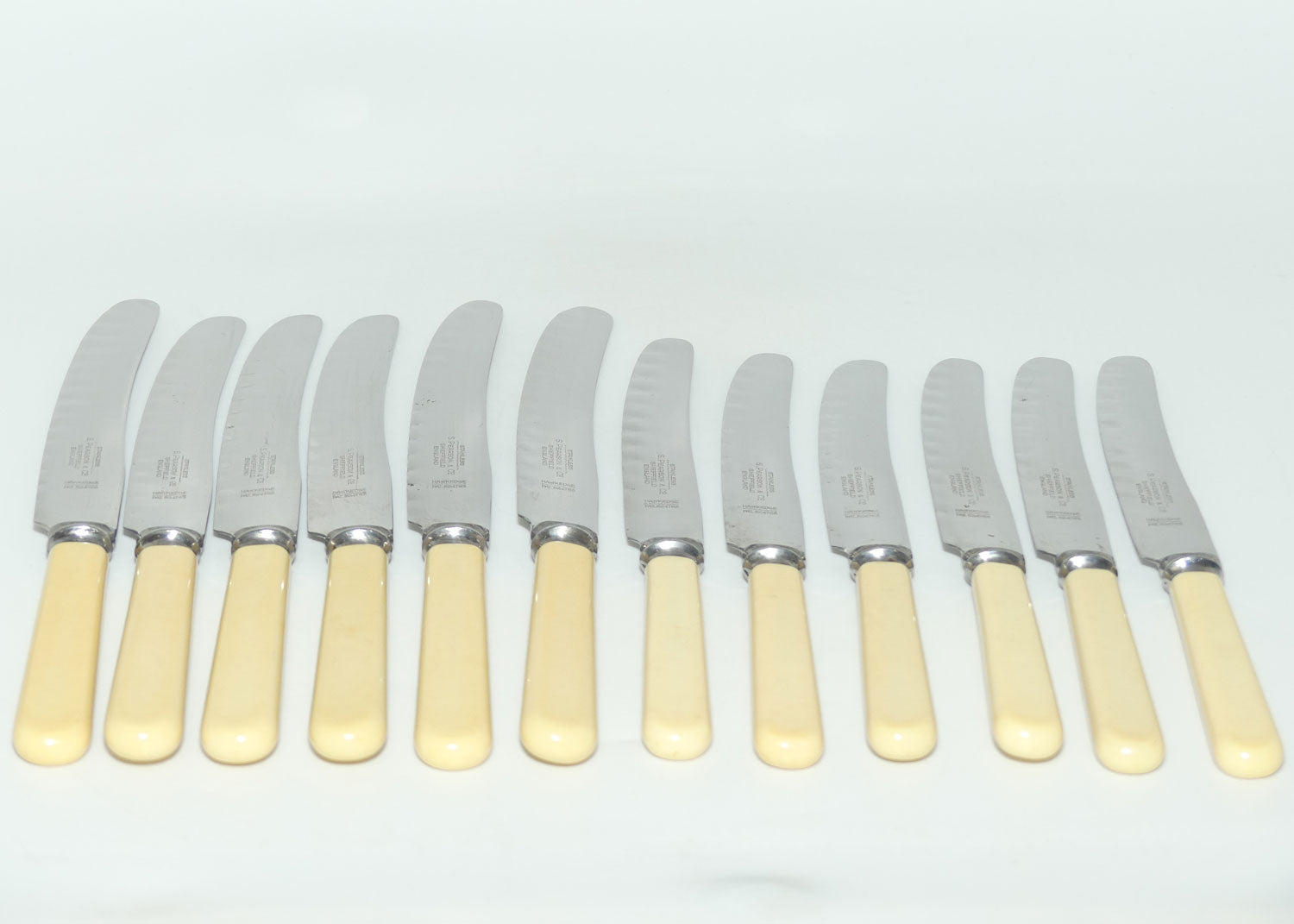 Set of 12 Pearson & Co Sheffield | Faux Bone Handle Knives | 6 Dinner Knives and 6 Salad Knives | serated