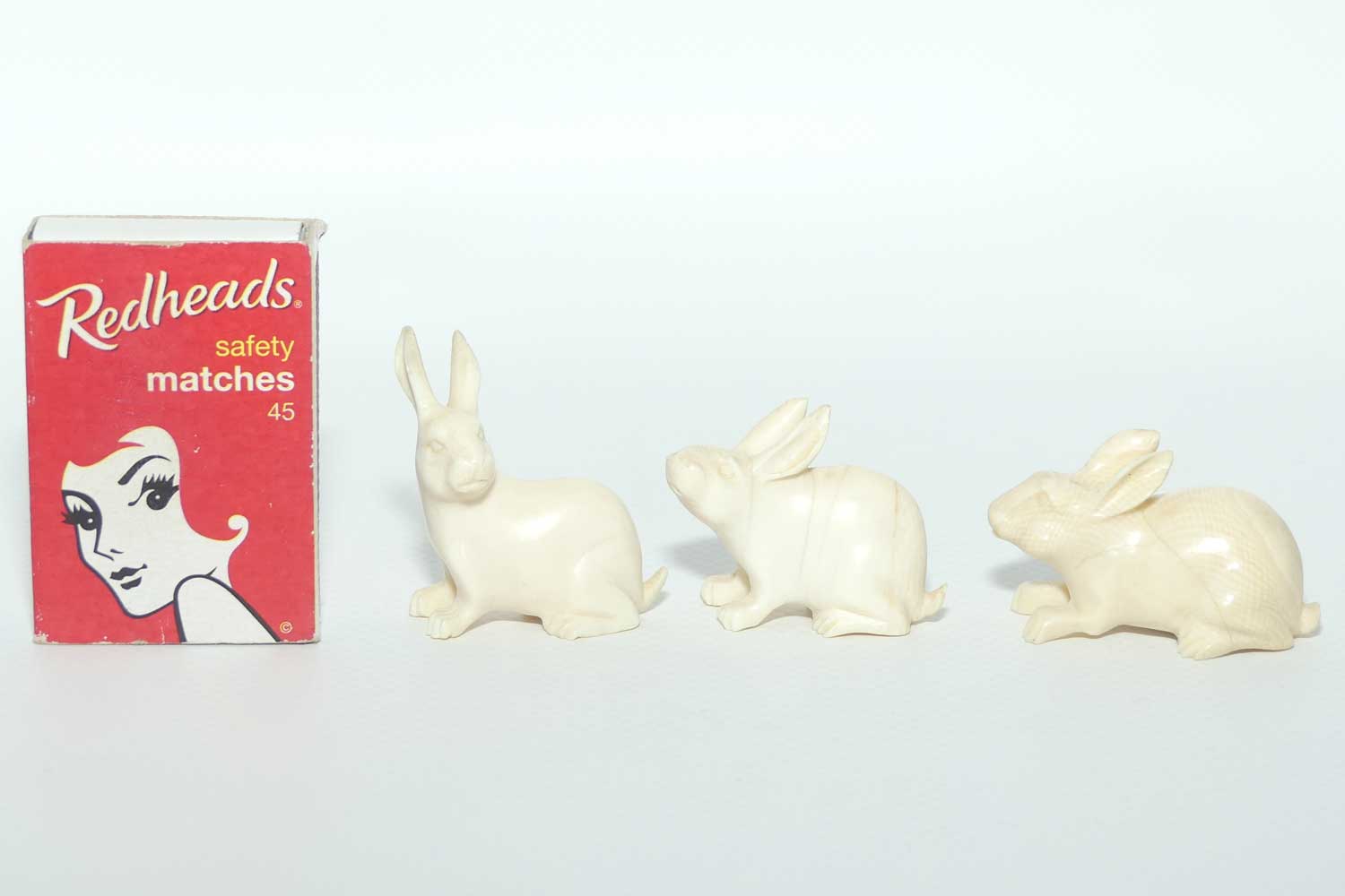 Carved Ivory collection of 3 Hares
