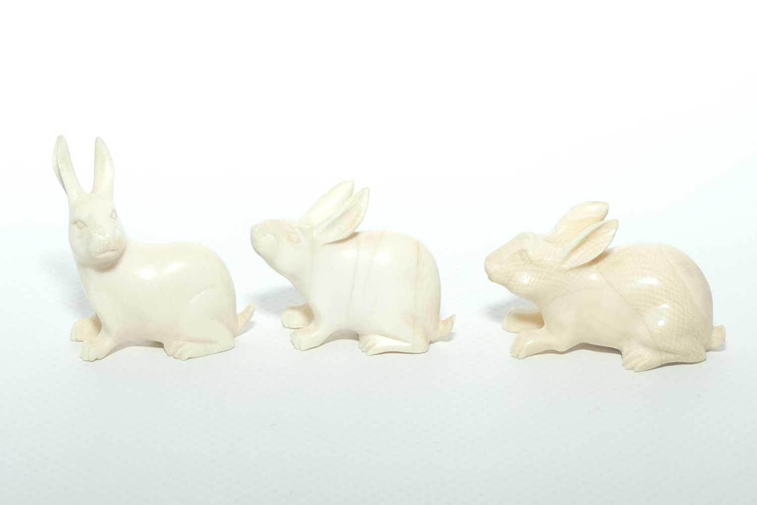 Carved Ivory collection of 3 Hares