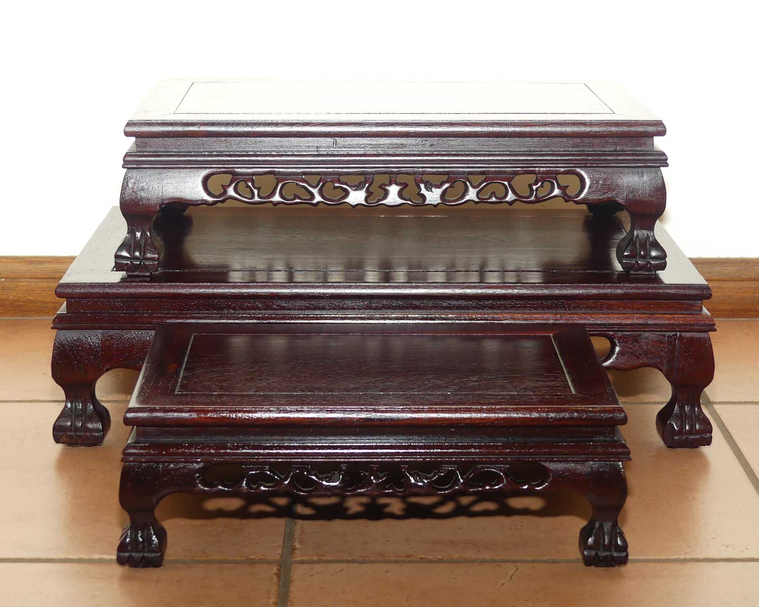 Graduated set of 3 Rosewood rectangular stands | Suit Bonsai