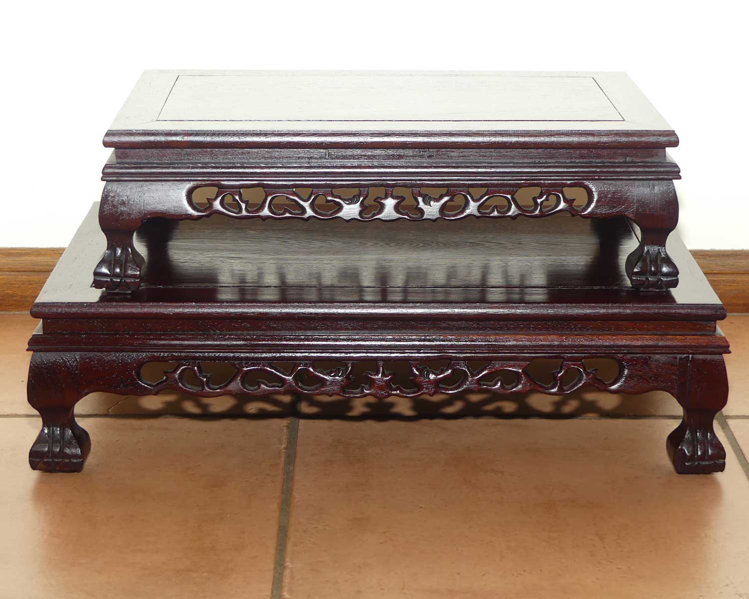 Graduated set of 3 Rosewood rectangular stands | Suit Bonsai