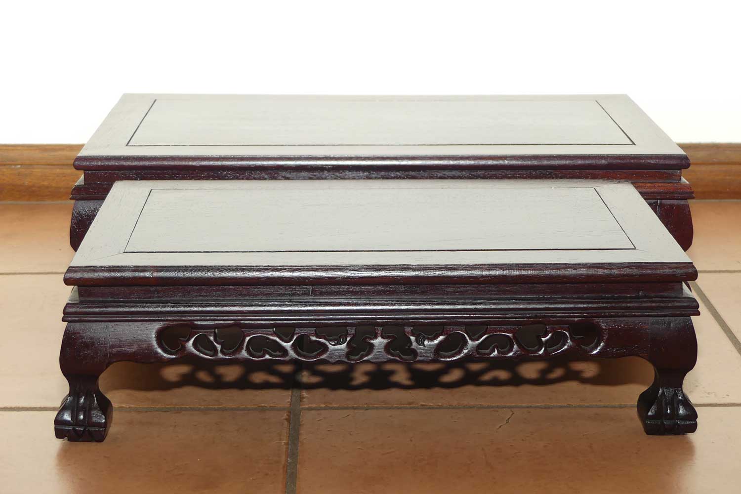 Graduated set of 3 Rosewood rectangular stands | Suit Bonsai