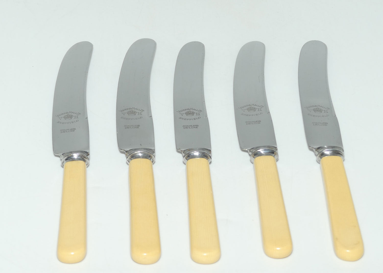 Set of 5 Viner and Hall Sheffield | Faux Bone Handle Knives | 20cm long