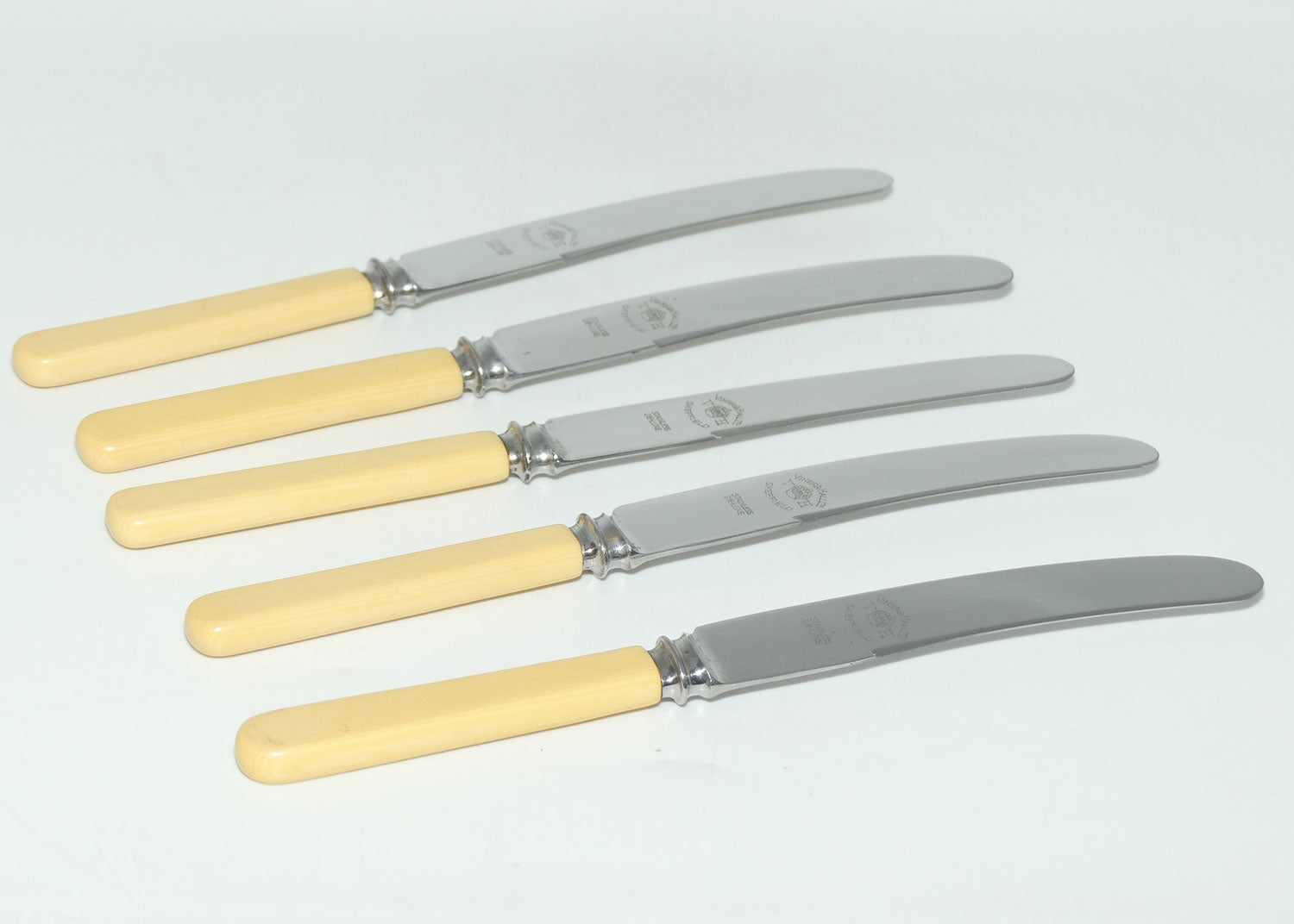 Set of 5 Viner and Hall Sheffield | Faux Bone Handle Knives | 20cm long