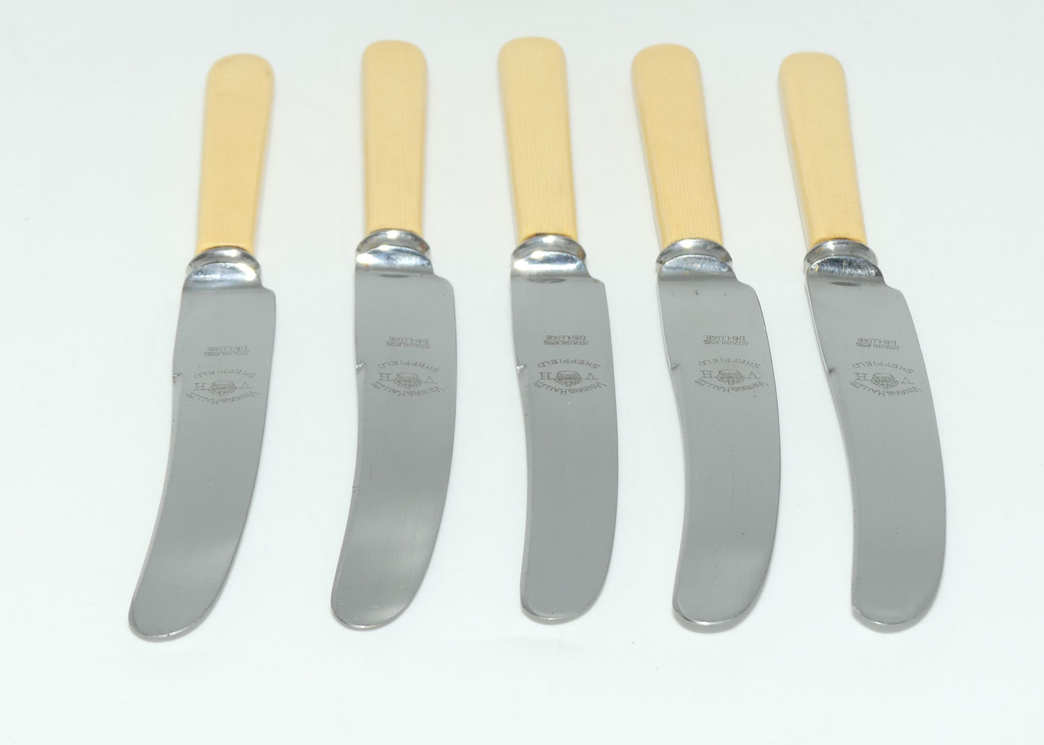 Set of 5 Viner and Hall Sheffield | Faux Bone Handle Knives | 20cm long