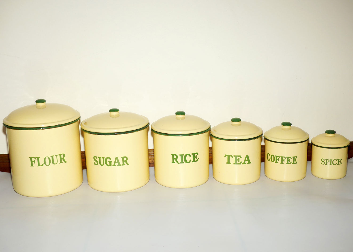 Set of 6 Vintage Enamel Kitchen Cannisters