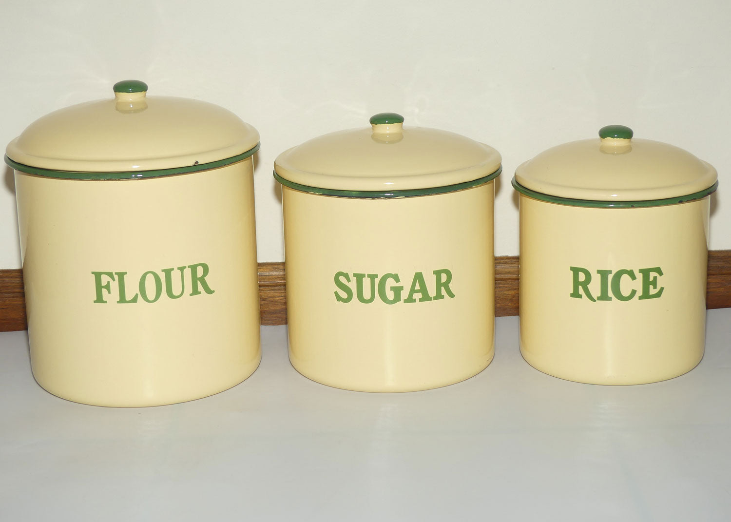 Set of 6 Vintage Enamel Kitchen Cannisters