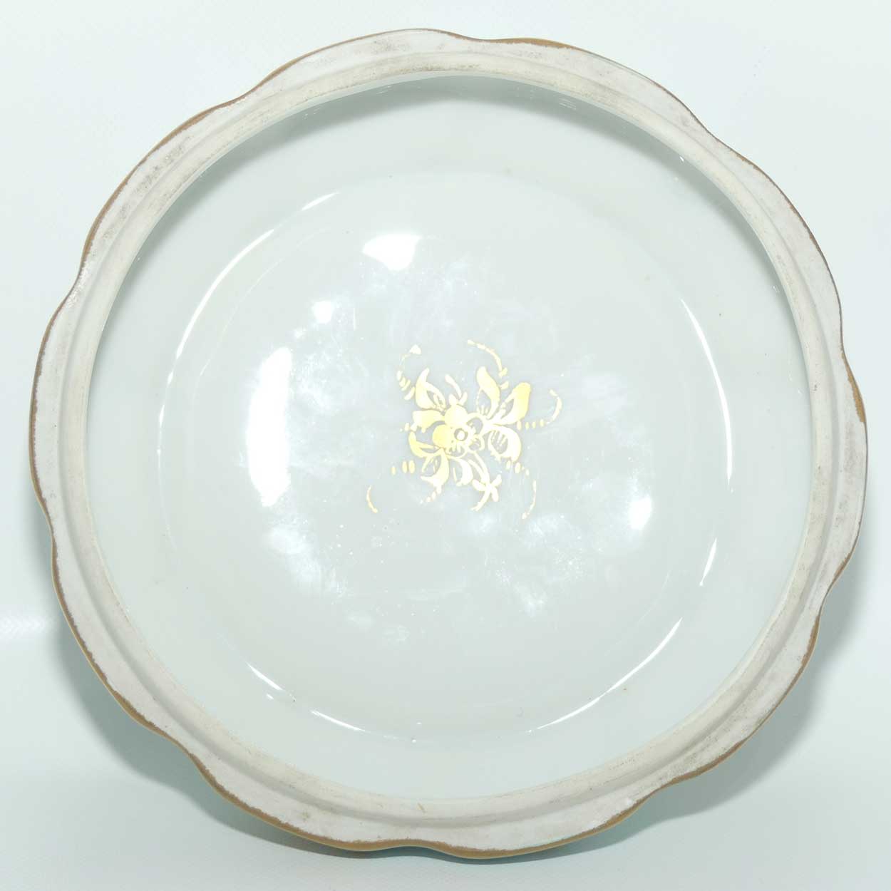 Sevres style large Celeste colour and Heavily Gilt Ladies powder bowl | Floral handle