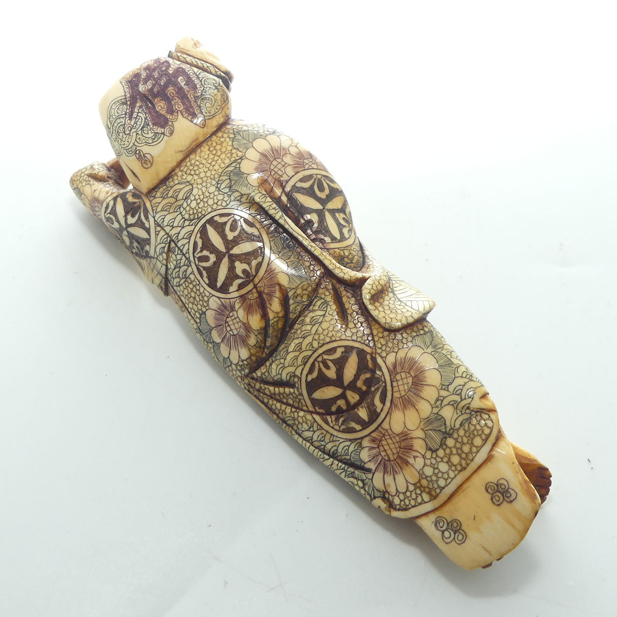 Extensively decorated Japanese Ivory Laughing Buddha | Hotei Okimono figure