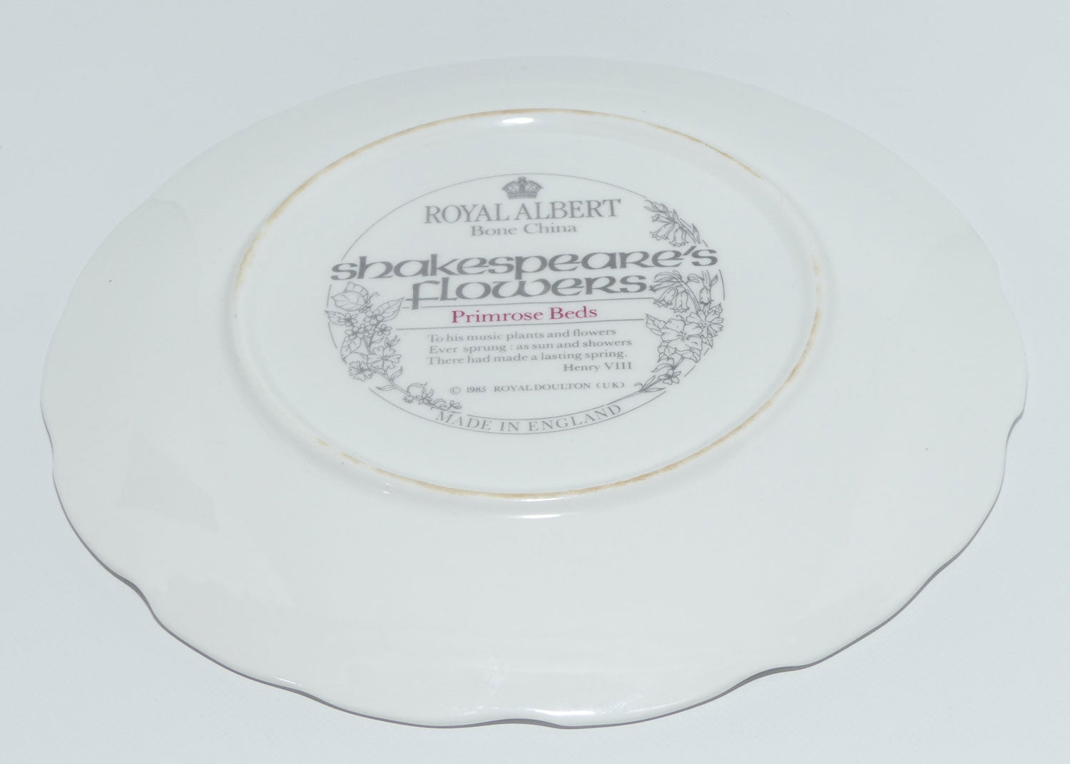 Royal Albert Bone China | Shakespeare's Flowers series plate | Primrose Beds