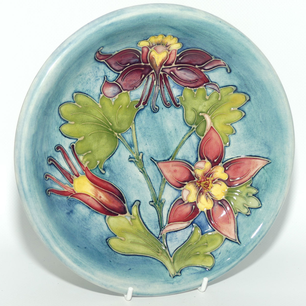 Walter Moorcroft Columbine shallow bowl | Pale Blue Grey ground | #2