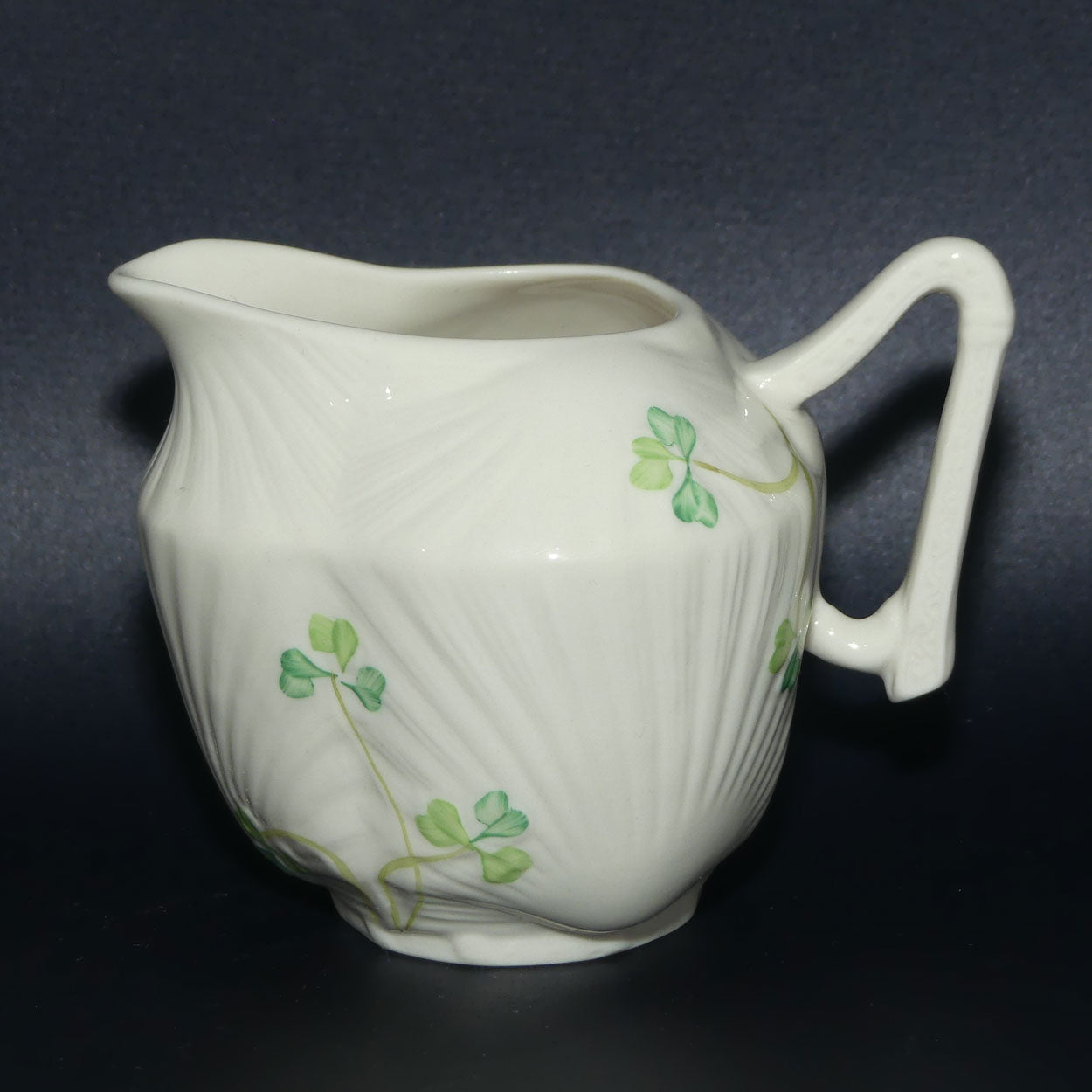 Belleek Shamrock decorated Harp handle milk jug | Brown Mark