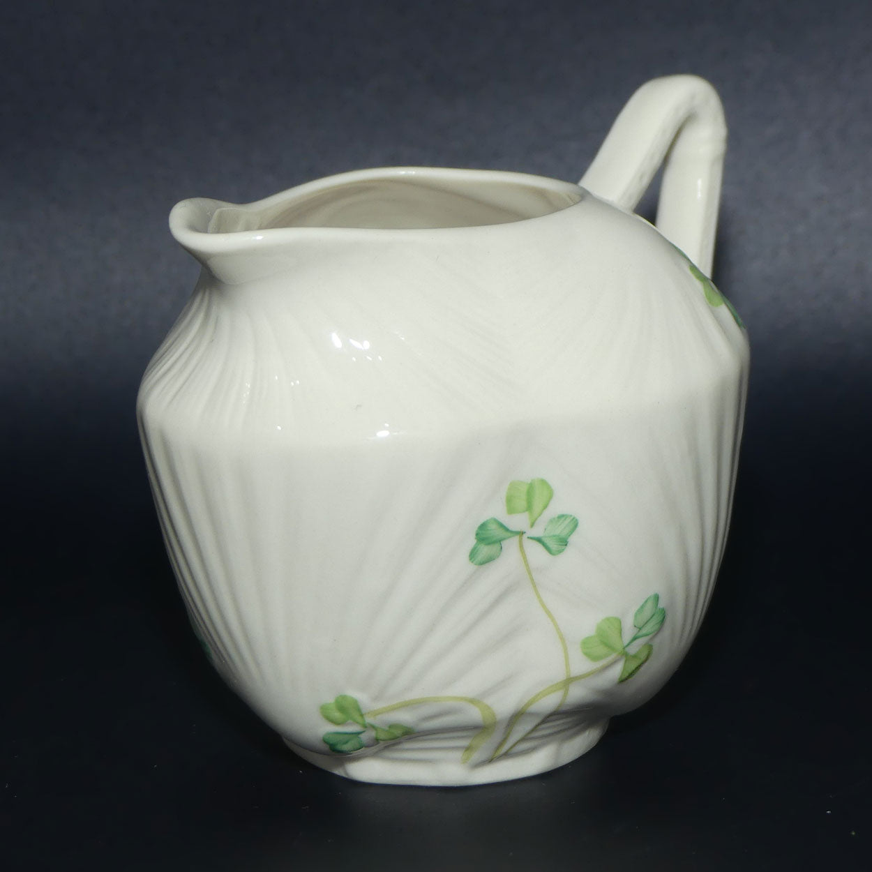 Belleek Shamrock decorated Harp handle milk jug | Brown Mark