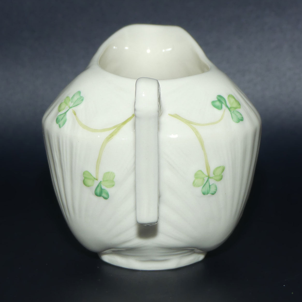 Belleek Shamrock decorated Harp handle milk jug | Brown Mark