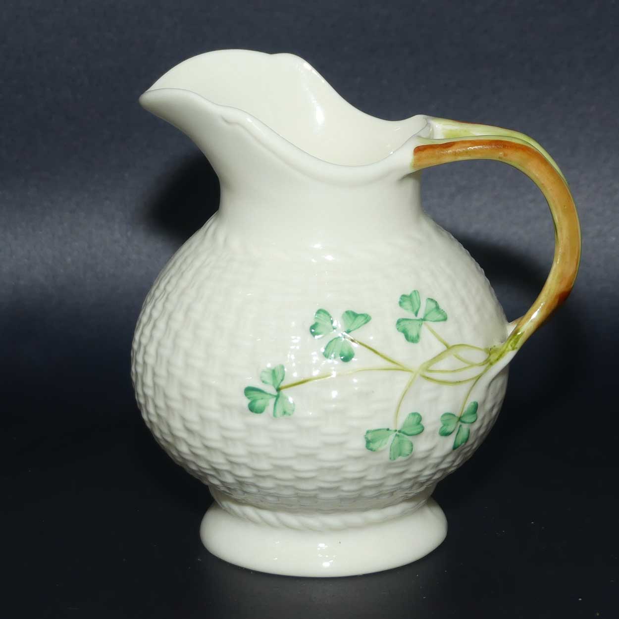Belleek Shamrock and Basketweave pattern milk jug | 1st Blue Mark