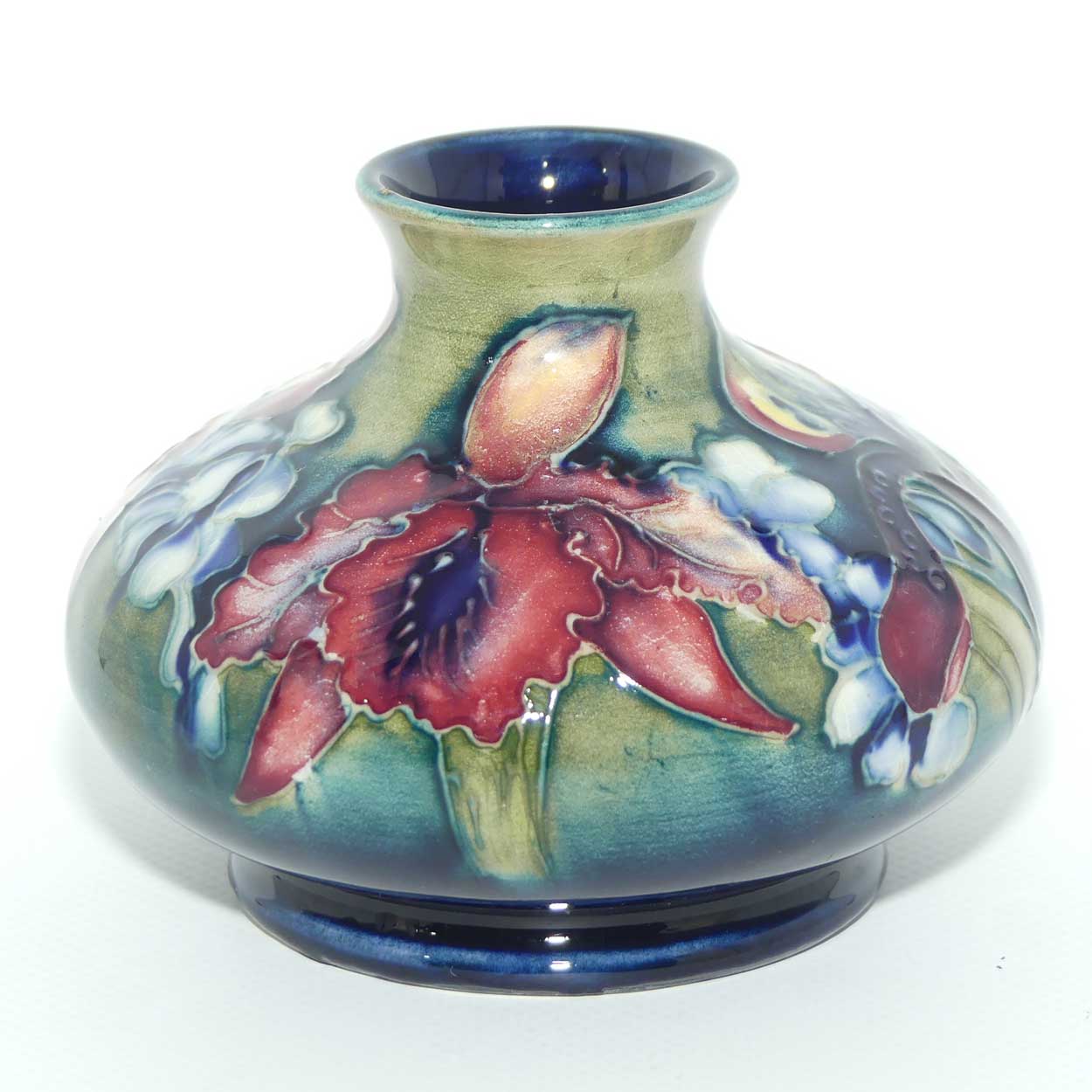 Walter Moorcroft Orchid on Light Green transition to Blue Ground vase | Shape 32/4