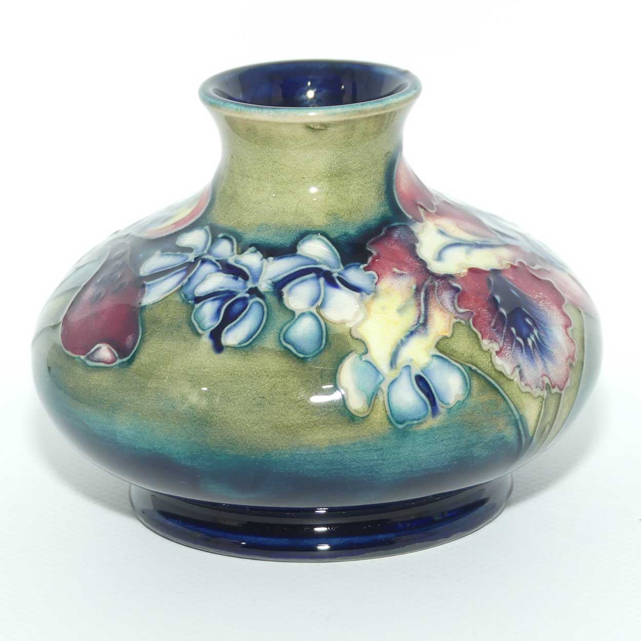 Walter Moorcroft Orchid on Light Green transition to Blue Ground vase | Shape 32/4