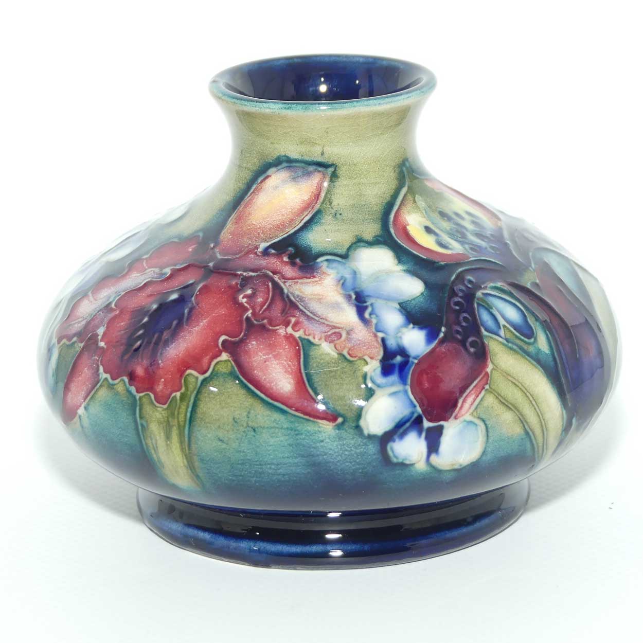 Walter Moorcroft Orchid on Light Green transition to Blue Ground vase | Shape 32/4